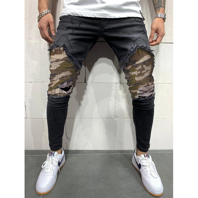 Men s Pleated Camouflage Slim fit Jeans