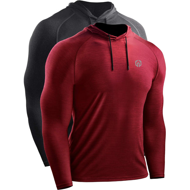 Men'S Workout Shirts with Hoods Grey,Red