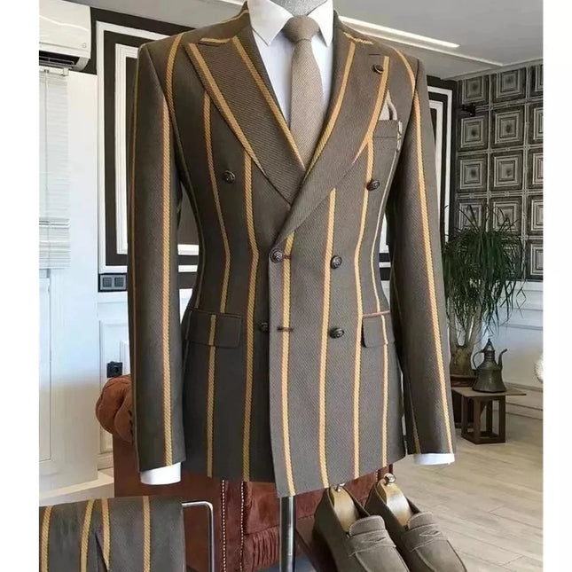 New Arrival Wide Stripe Men Suits Peaked Lapel Custom Made Slim Fit Tuxedo Masculino Blazer Prom Daily Wear 2 Pcs Jacket+Pants