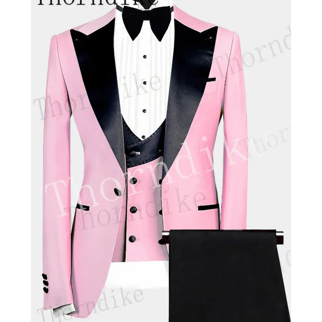 Thorndike Men's Suits 3 Pieces Peaked Lapel Fit Business Regular Prom Tuxedos For Wedding Blazer+Pants+Vest