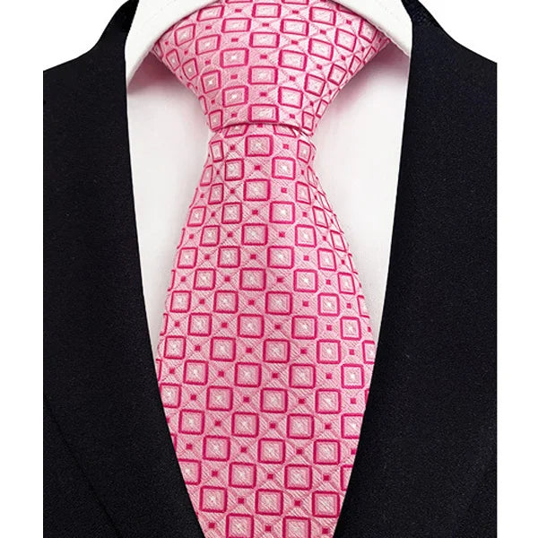 Luxury 8CM Mens Necktie Pink Color Solid Stripes Paisley Ties For Man Groom Jacquard Woven Neck Tie For Business Wedding Party