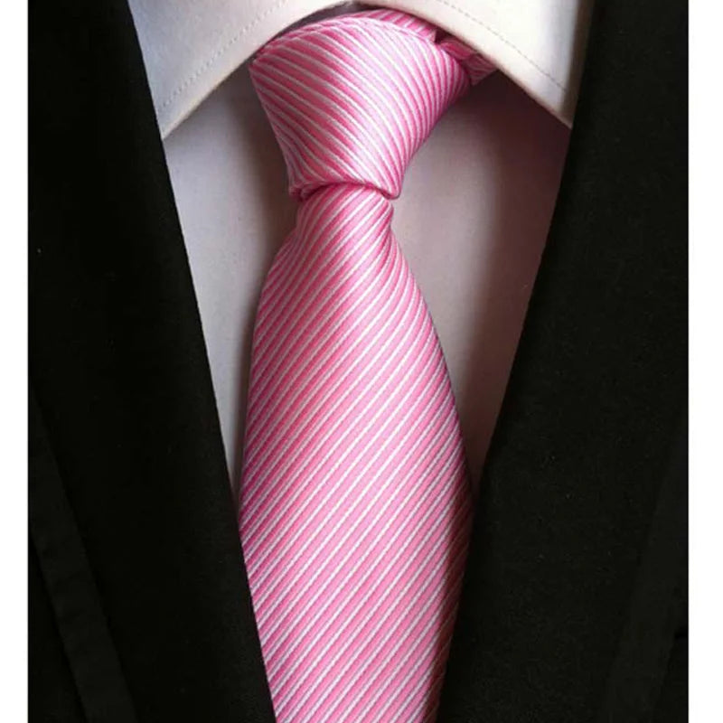 Luxury 8CM Mens Necktie Pink Color Solid Stripes Paisley Ties For Man Groom Jacquard Woven Neck Tie For Business Wedding Party