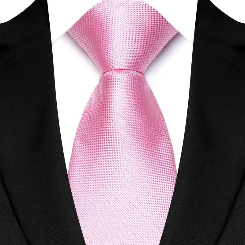 Luxury 8CM Mens Necktie Pink Color Solid Stripes Paisley Ties For Man Groom Jacquard Woven Neck Tie For Business Wedding Party