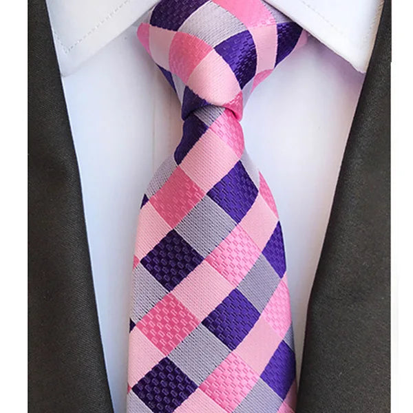 Luxury 8CM Mens Necktie Pink Color Solid Stripes Paisley Ties For Man Groom Jacquard Woven Neck Tie For Business Wedding Party