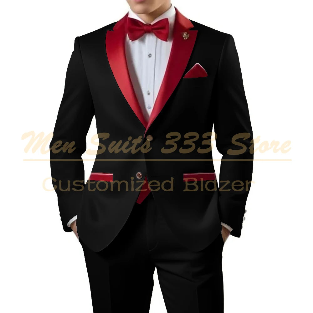 Customized White Men Suits Single Breasted Red Notch Lapel Slim Fit Male Clothing High Quality Wedding 2 Piece Jacket Pants 2025