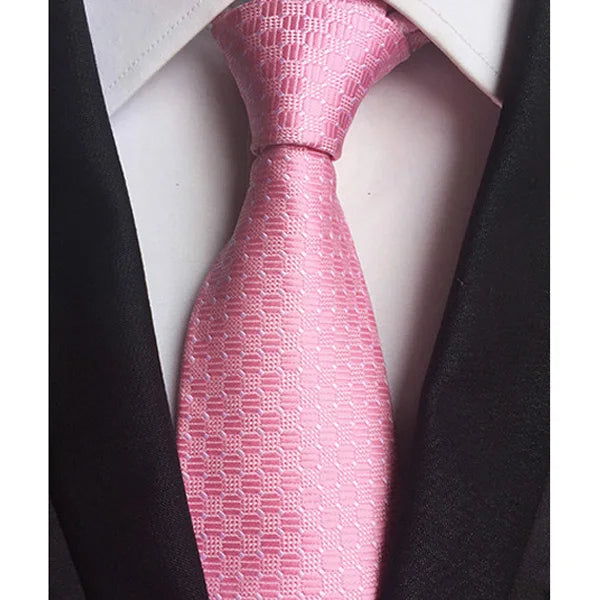Luxury 8CM Mens Necktie Pink Color Solid Stripes Paisley Ties For Man Groom Jacquard Woven Neck Tie For Business Wedding Party