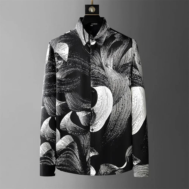 Luxury printed shirt men's long sleeved casual shirt, high-quality, fashionable, trendy, high-end plus size men's clothing XS-6X