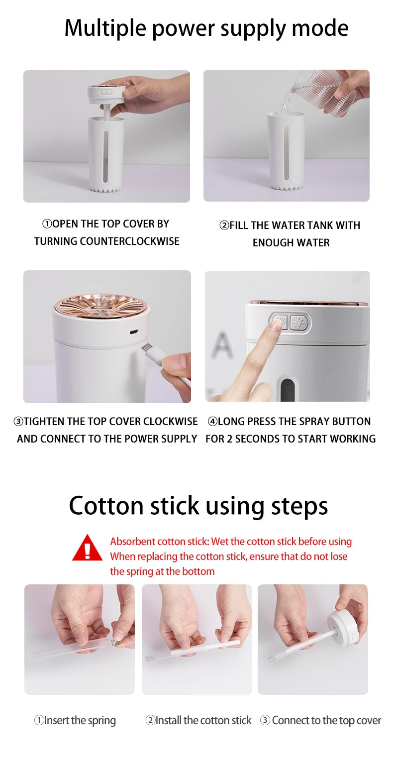 Vehicle-mounted Humidifier 300ml Mini Portable Spray Air Freshener Home LED Small Essential Oil Vaporizer Room Scent Diffuser