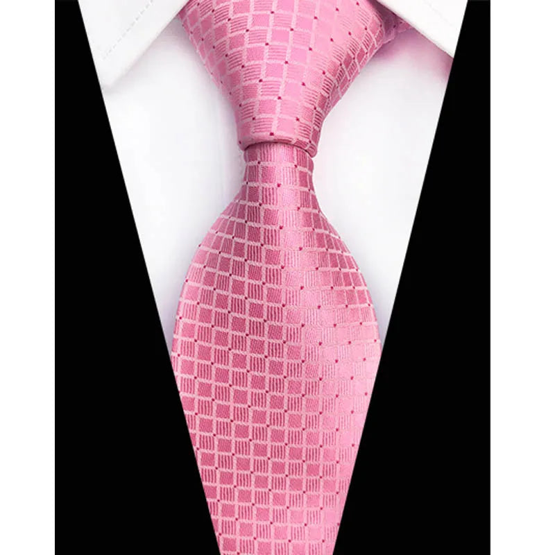 Luxury 8CM Mens Necktie Pink Color Solid Stripes Paisley Ties For Man Groom Jacquard Woven Neck Tie For Business Wedding Party