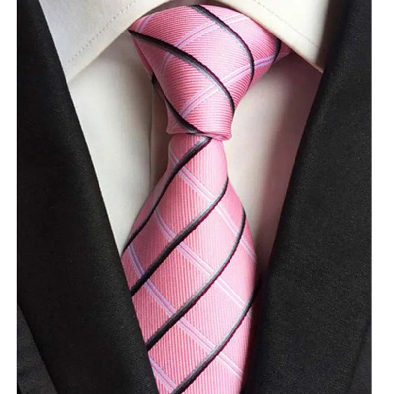 Luxury 8CM Mens Necktie Pink Color Solid Stripes Paisley Ties For Man Groom Jacquard Woven Neck Tie For Business Wedding Party