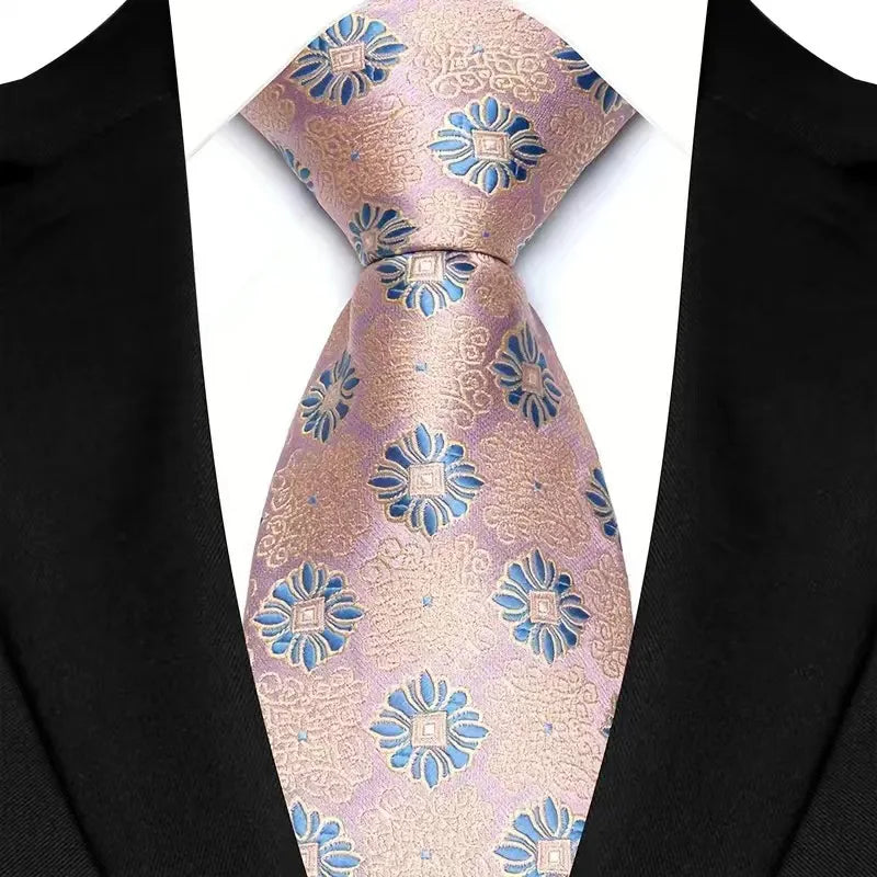 Luxury 8CM Mens Necktie Pink Color Solid Stripes Paisley Ties For Man Groom Jacquard Woven Neck Tie For Business Wedding Party