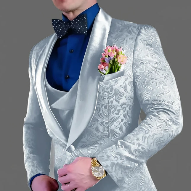 Men's Suit Jacquard Wedding Groom Suits Best Man Dinner Engagement Tuxedo Tailored Clothing