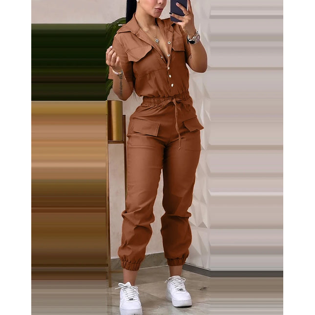 Women's Casual High Waist Cargo Jumpsuits Female Clothes Temperament Commuting New Fashion Women Tapered Pants Long Jumpsuits