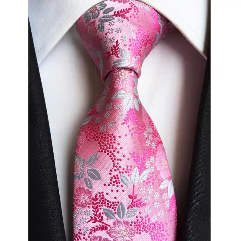 Luxury 8CM Mens Necktie Pink Color Solid Stripes Paisley Ties For Man Groom Jacquard Woven Neck Tie For Business Wedding Party