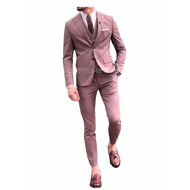 Fashion Men's 3 Pieces Suits Slim Fit Groomsmen Tuxedos Formal Wedding/Business Men Suits Jacket+Vest+Trousers for Party