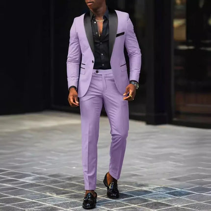 Men's New Fashion 2-Piece Suit Business Casual Slim Fit Single Button Blazer+Trousers Breathable Comfortable Side Slit Outfit