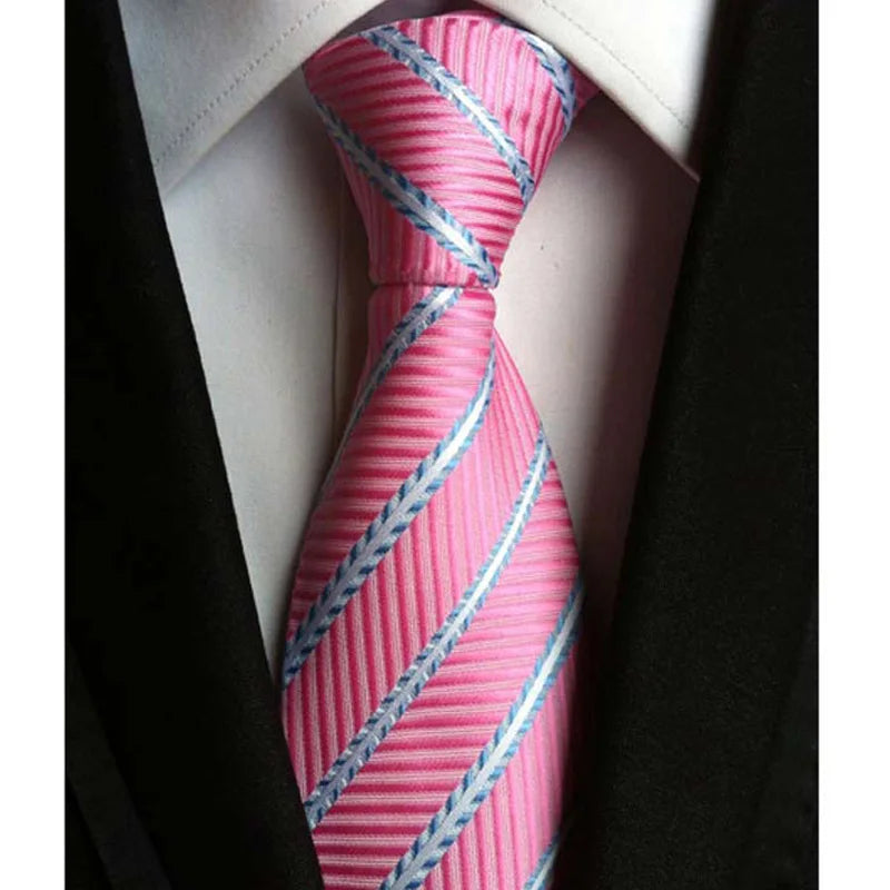 Luxury 8CM Mens Necktie Pink Color Solid Stripes Paisley Ties For Man Groom Jacquard Woven Neck Tie For Business Wedding Party