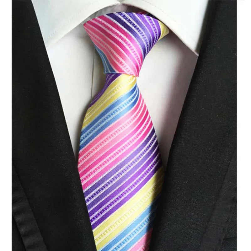 Luxury 8CM Mens Necktie Pink Color Solid Stripes Paisley Ties For Man Groom Jacquard Woven Neck Tie For Business Wedding Party