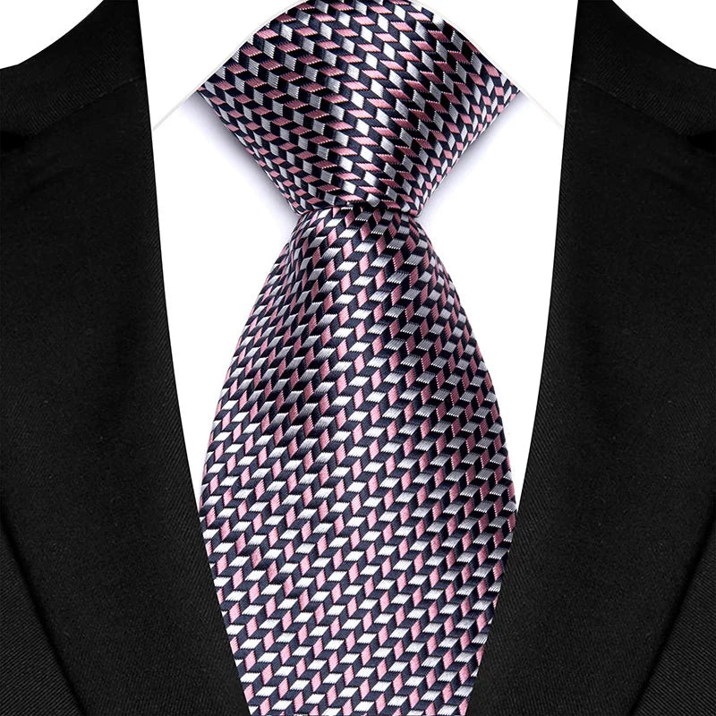 Luxury 8CM Mens Necktie Pink Color Solid Stripes Paisley Ties For Man Groom Jacquard Woven Neck Tie For Business Wedding Party