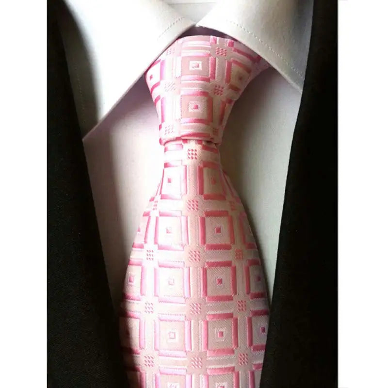 Luxury 8CM Mens Necktie Pink Color Solid Stripes Paisley Ties For Man Groom Jacquard Woven Neck Tie For Business Wedding Party