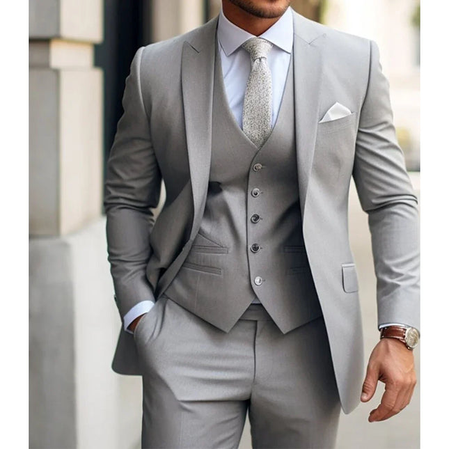 Men's Suits Grey Costume Homme Slim Fit Formal Wedding Outfits 3 Piece Jacket Pants With Vest Custom Made 2024
