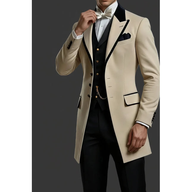 Elegant Business Men's Suits 2 Piece Sets Mid Length Jacket Pants Work Wear Outfits Customized Groom Banquet Attire Ropa Hombre