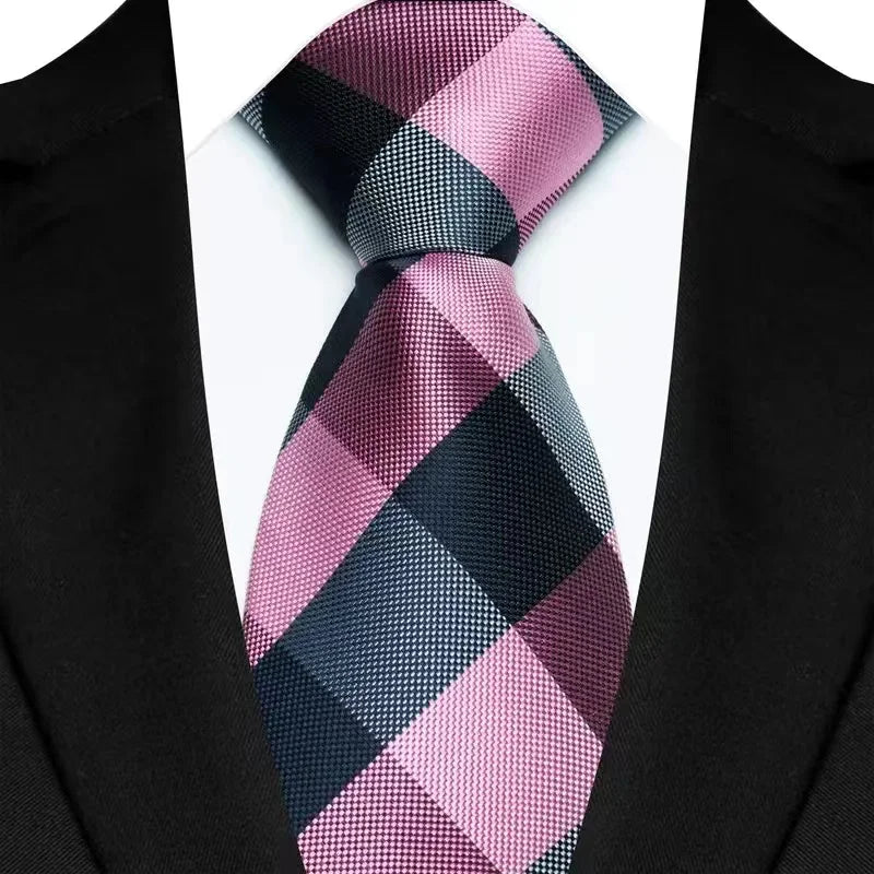 Luxury 8CM Mens Necktie Pink Color Solid Stripes Paisley Ties For Man Groom Jacquard Woven Neck Tie For Business Wedding Party