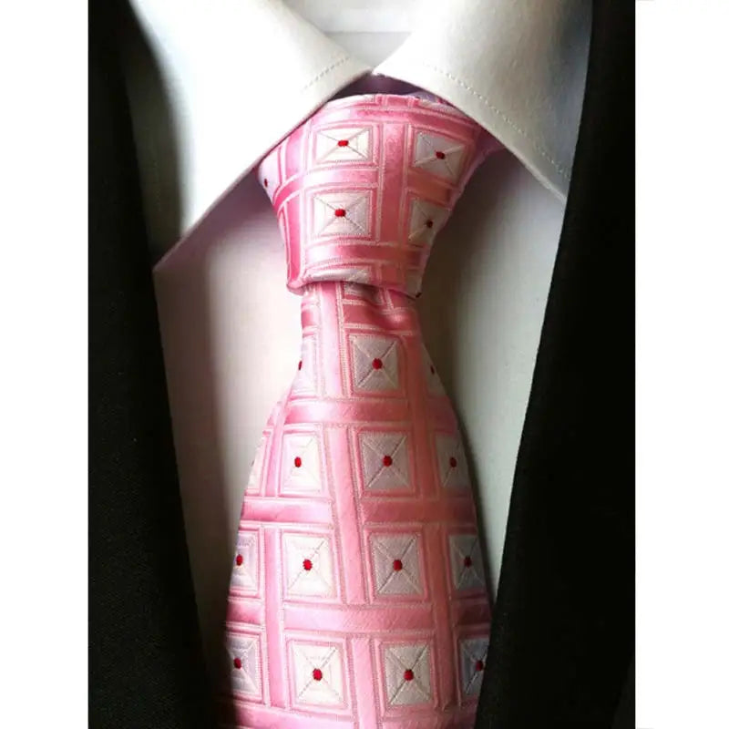 Luxury 8CM Mens Necktie Pink Color Solid Stripes Paisley Ties For Man Groom Jacquard Woven Neck Tie For Business Wedding Party