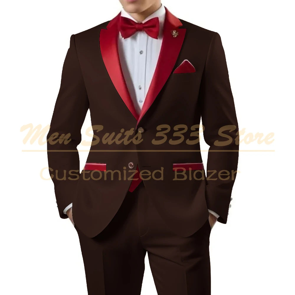 Customized White Men Suits Single Breasted Red Notch Lapel Slim Fit Male Clothing High Quality Wedding 2 Piece Jacket Pants 2025