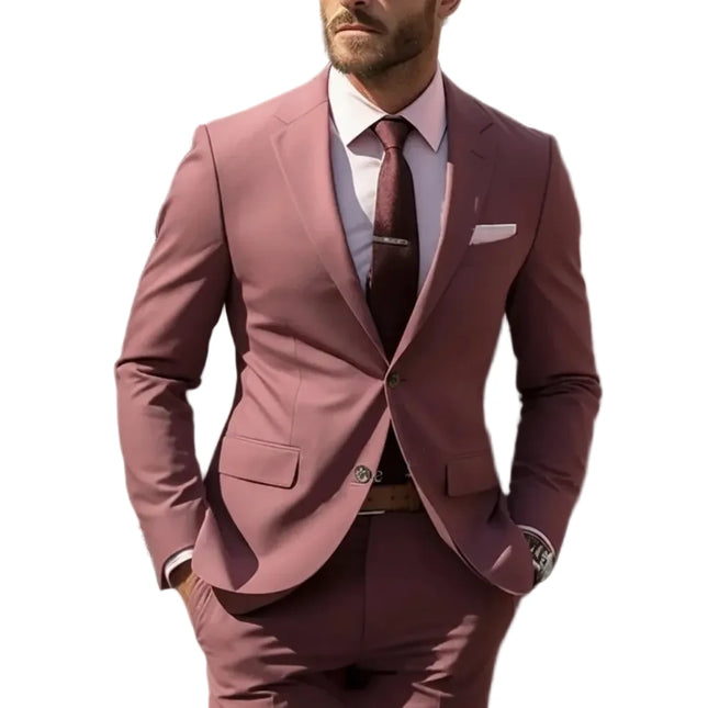 Dusty Pink Suits Set For Men Single BreastedFit Groom Wedding Tuxedos Blazer Pants 2Pcs High Quality Tailor Made Men's Suit