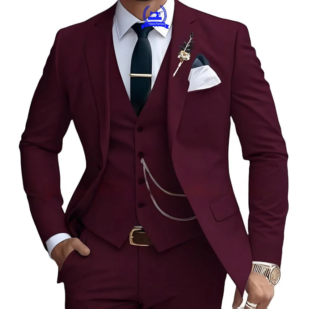 Formal Men's Suit Custom Wedding Tuxedo Slim Fit Groomsmen 3-Piece Suits Full Set Banquet Groom Suits Dinner Suit