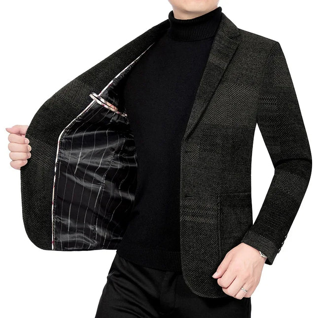 Man Suit Coat Fashion Striped Pocket Long Sleeve Male Outerwear Turn Down Collar Single-breasted Business Men Blazer