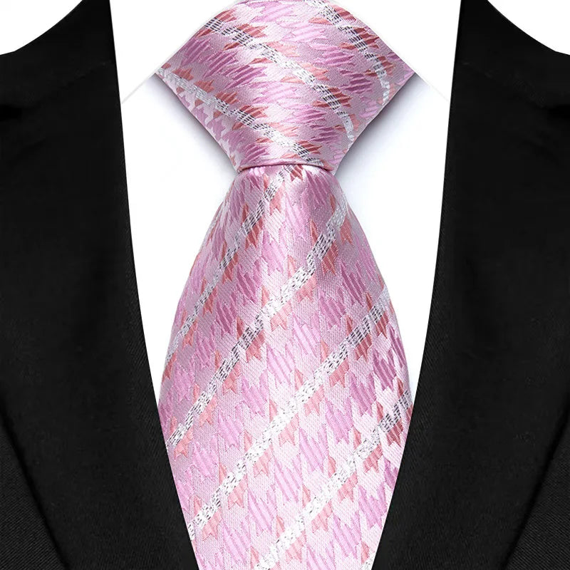 Luxury 8CM Mens Necktie Pink Color Solid Stripes Paisley Ties For Man Groom Jacquard Woven Neck Tie For Business Wedding Party