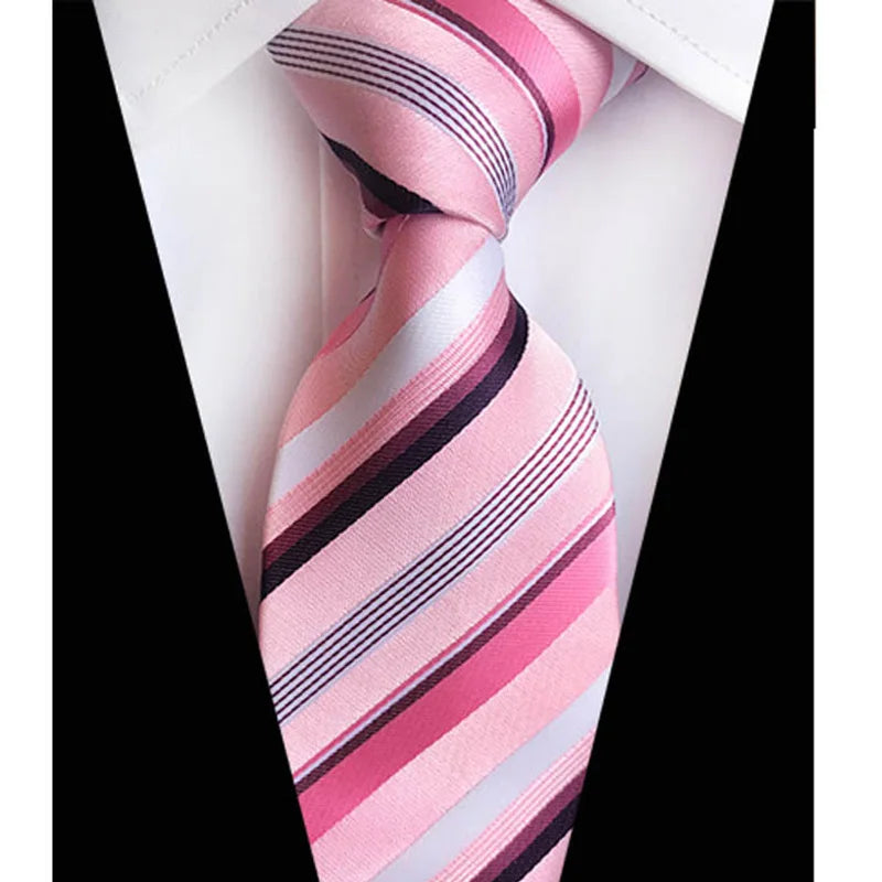 Luxury 8CM Mens Necktie Pink Color Solid Stripes Paisley Ties For Man Groom Jacquard Woven Neck Tie For Business Wedding Party