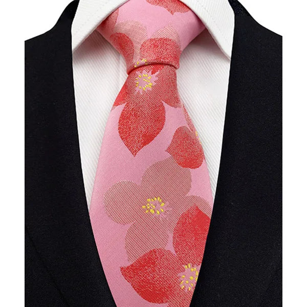 Luxury 8CM Mens Necktie Pink Color Solid Stripes Paisley Ties For Man Groom Jacquard Woven Neck Tie For Business Wedding Party