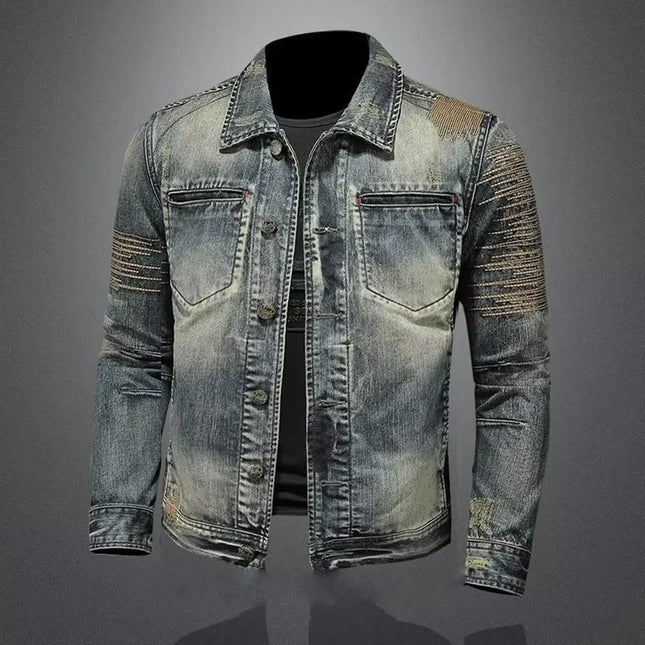 Vintage Denim Jacket With Zip Stand Up Cotton Slim Fit Denim Coat Winter Fashion New Men'S Cotton Jacket Winter Jacket Men