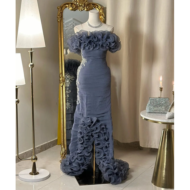 Customized Fashion Pleat Ruffle A-line Off-the-shoulder Long Dresses Bespoke Occasion Exquisite Chinese Style