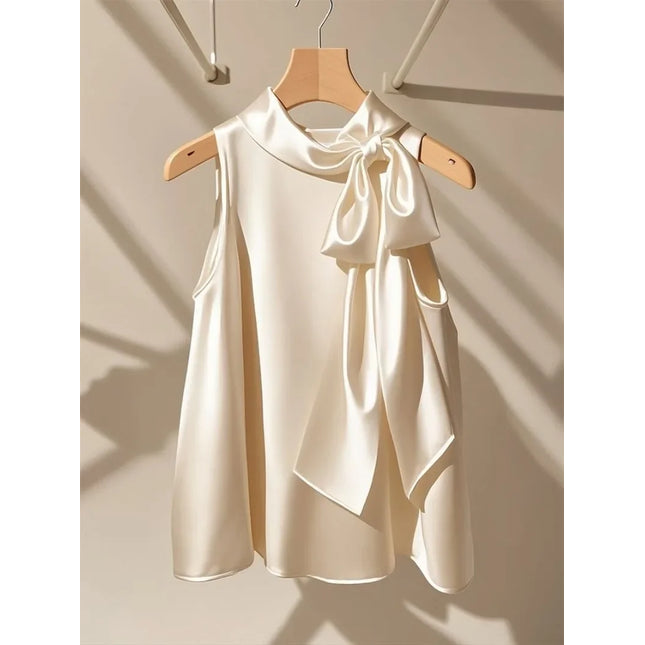 Blusas Mujer Hanging Neck Top Bow Sleeveless Shirts Elegant Blouse Roupas Femininas Spring Office Lady Chemise Femme Tops