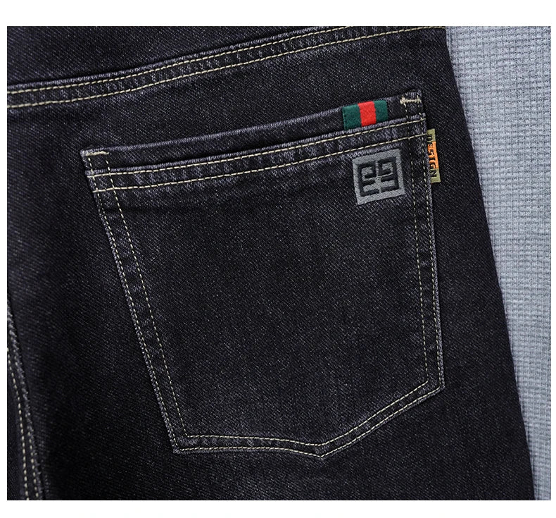 Male Denim Straight High Street Trousers Casual Men Fashion Elastic Waist Vintage Pant Spring Ripped Soft Stretch Slim Fit Jeans