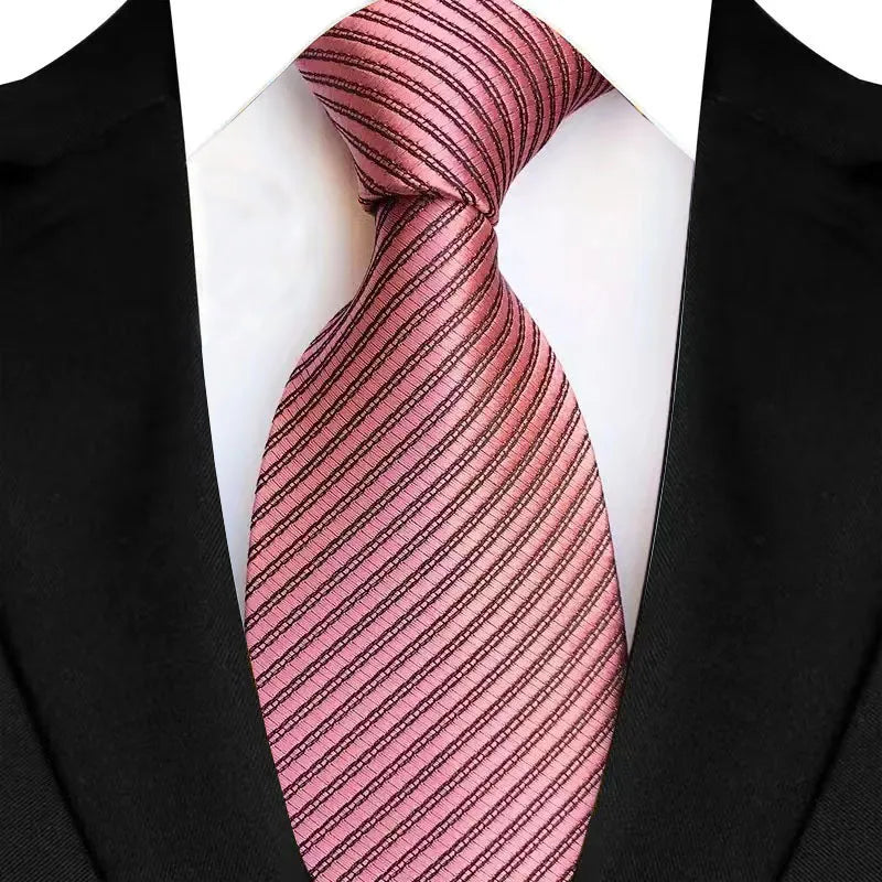 Luxury 8CM Mens Necktie Pink Color Solid Stripes Paisley Ties For Man Groom Jacquard Woven Neck Tie For Business Wedding Party