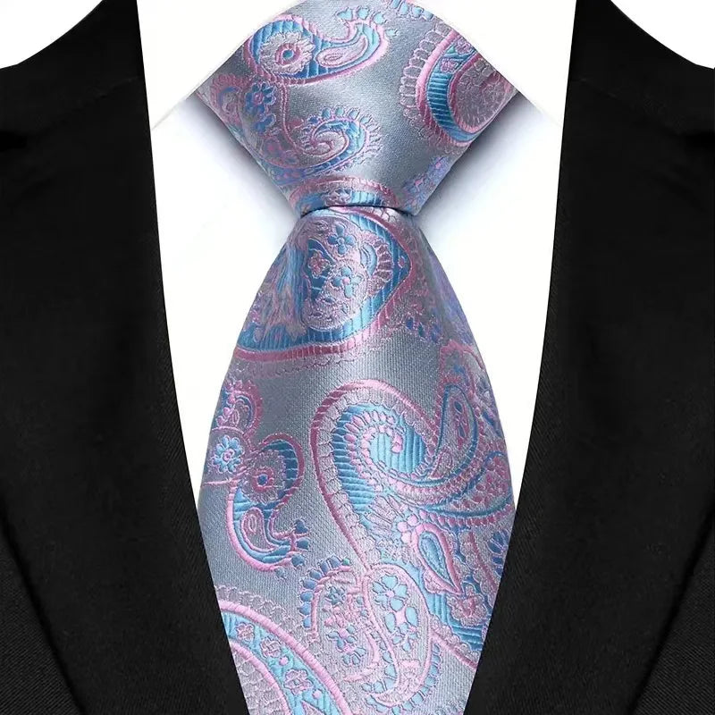 Luxury 8CM Mens Necktie Pink Color Solid Stripes Paisley Ties For Man Groom Jacquard Woven Neck Tie For Business Wedding Party
