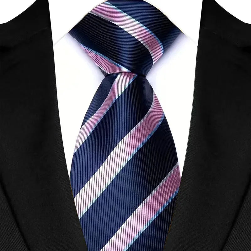 Luxury 8CM Mens Necktie Pink Color Solid Stripes Paisley Ties For Man Groom Jacquard Woven Neck Tie For Business Wedding Party