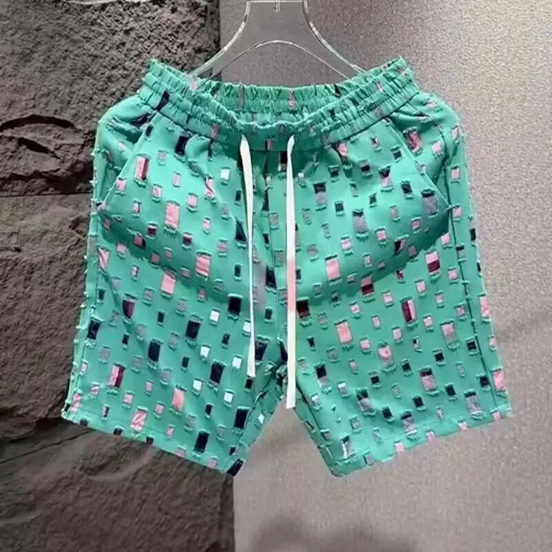 Summer Loose Shorts Couple Popular Versatile Casual Straight Men's Flower Oil Painting Beach Shorts Hawaiian Casual Silk Shorts