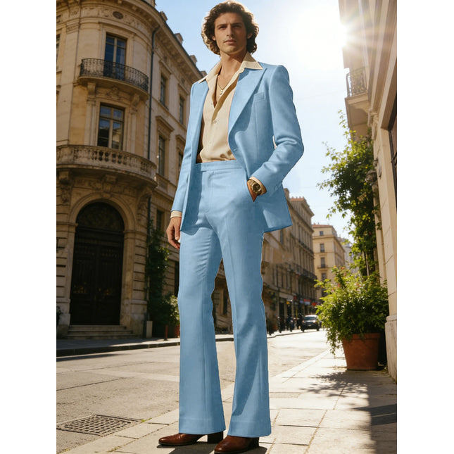 Men's Retro Wide Leg Suit 2PCS Suit Blazer and Flared Pants Fashion Streetwear Wedding Prom Party Business Jacket Tuxedo Outfit