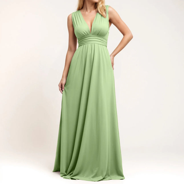 Multiple-Way Women Maxi Dress For Wedding Deep V-Neck Sexy High Waist Evening Party Dress Flowy Ruched A-Line Cocktail Dress