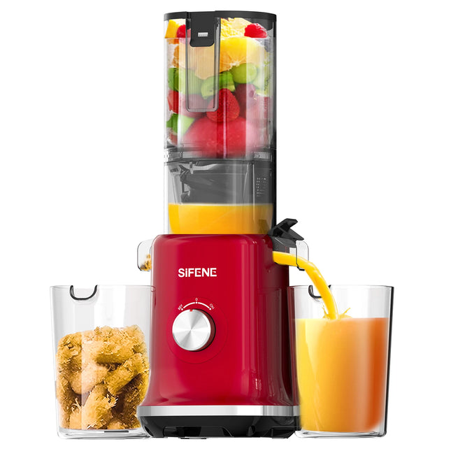 SIFENE Whole Fruits Cold Press Juicer Machine, 4.3-inch (110mm) Large Feed Chute for Vegetables and Fruits, Easy to Clean, Red