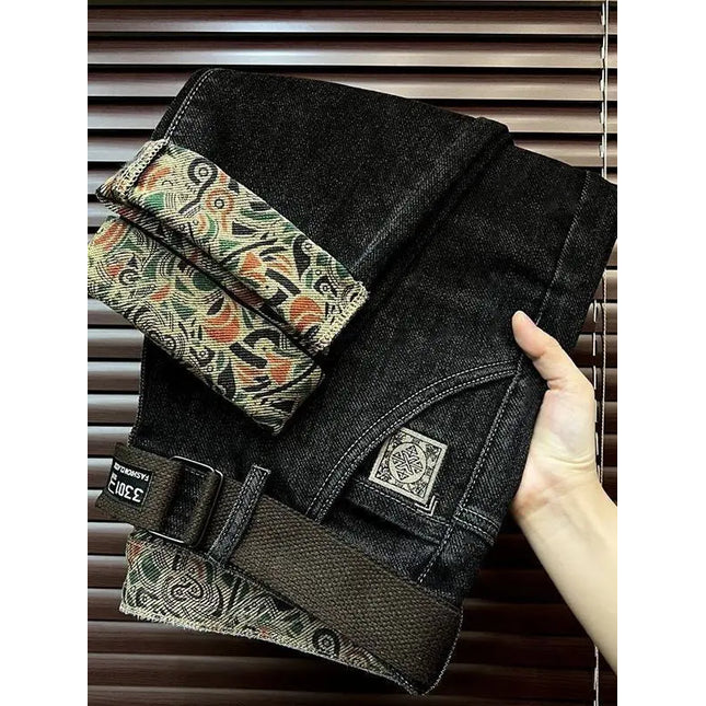 Trendy Embroidered Slim Fit Men's Jeans Spring Autumn New Style Zipper Long Casual Pants Youth Versatile Wear Resistant