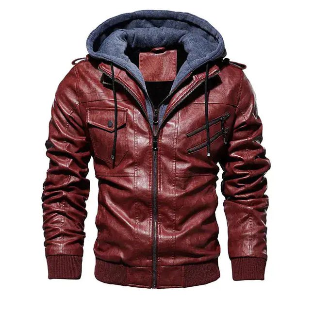 Comfortable Hooded PU Leather Jacket For Men