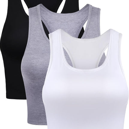 3 Pieces Crop Tops for Women, Workout Tops Basic Cropped Tank Tops Sleeveless Racerback Sports Gym Crop Tank for Teen Girls