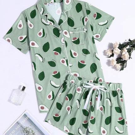 Sleepwear Womens Pajama Set Short Sleeve Pjs Button down Nightwear Soft Loungewear XS-XXL